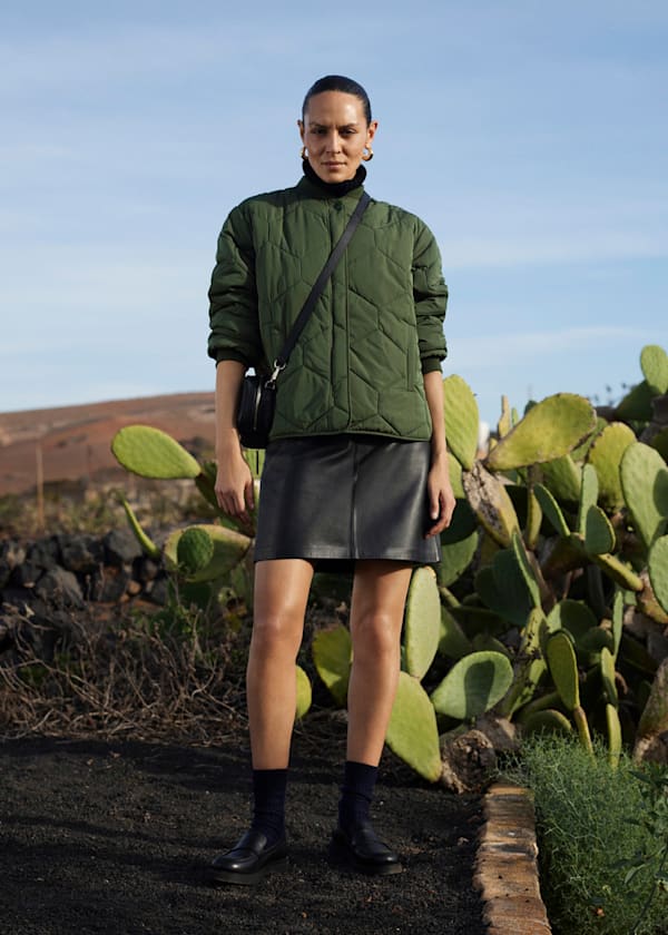 Khaki Ida Short Quilted Coat