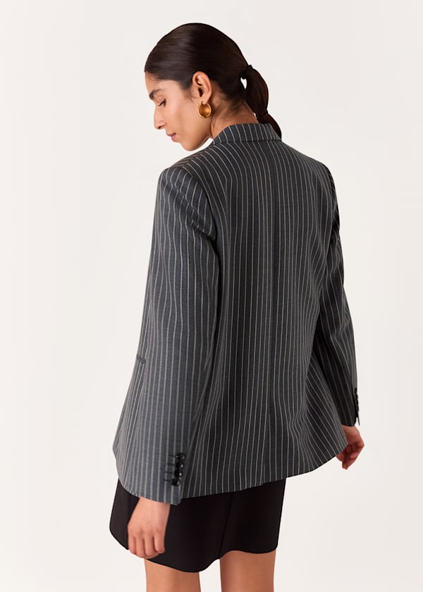 Grey Isla Pinstripe Wool Blazer