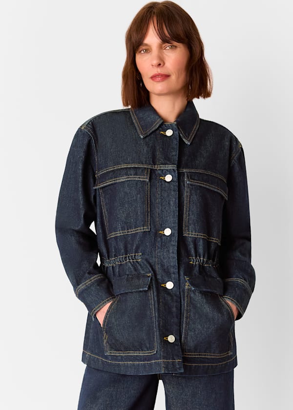 Dark Denim Drawstring Waist Jacket