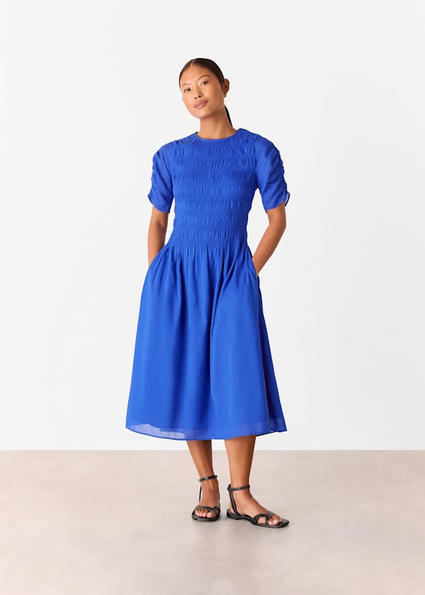 Blue Petite Avery Smocked Dress