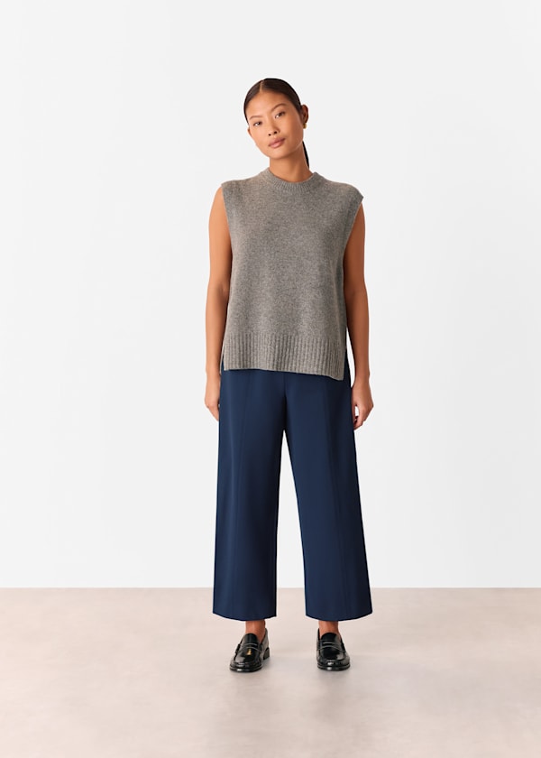 Navy Petite Camilla Wide Leg Trouser
