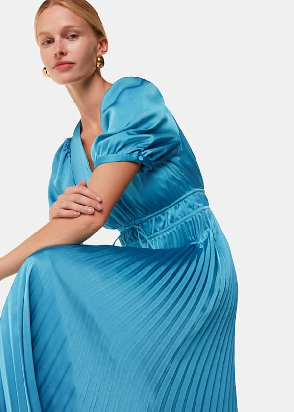 Blue Delilah Satin Pleat Dress
