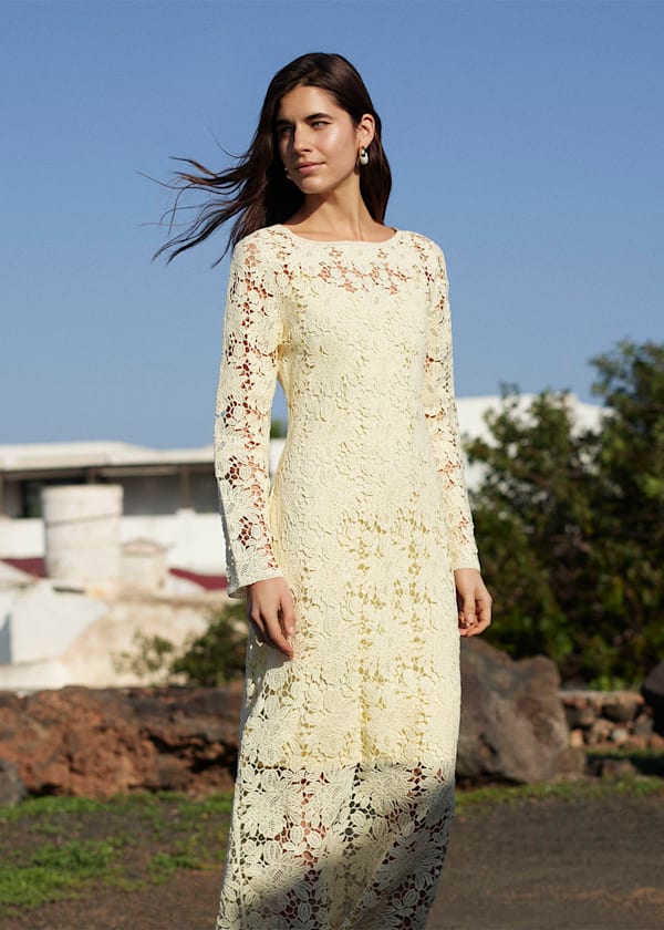 Cream Floral Crochet Knit Dress