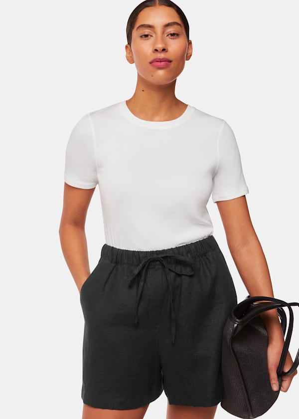 Black Linen Elasticated Short