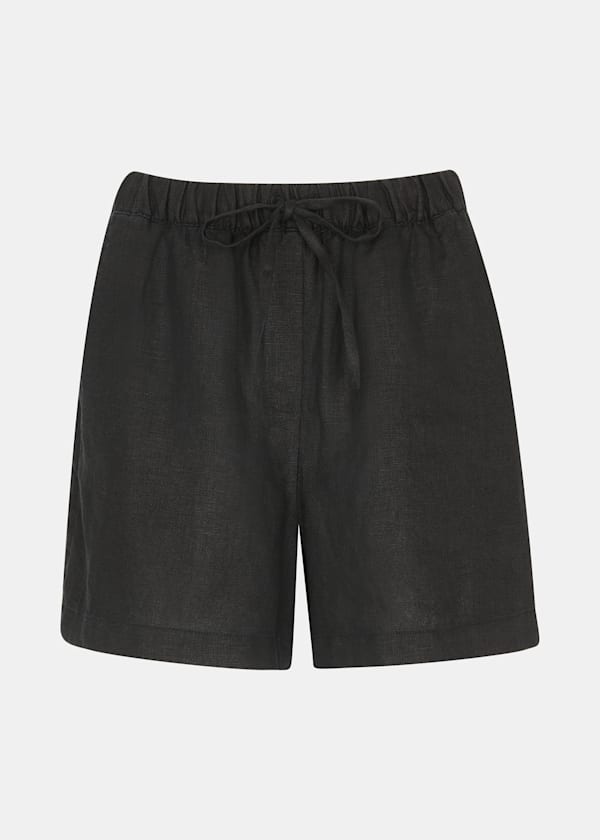 Black Linen Elasticated Short