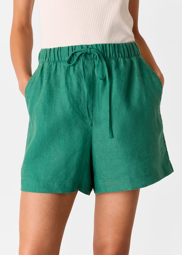 Green Linen Elasticated Short