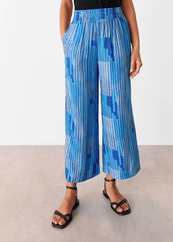 Blue Stripe Print Cropped Trouser