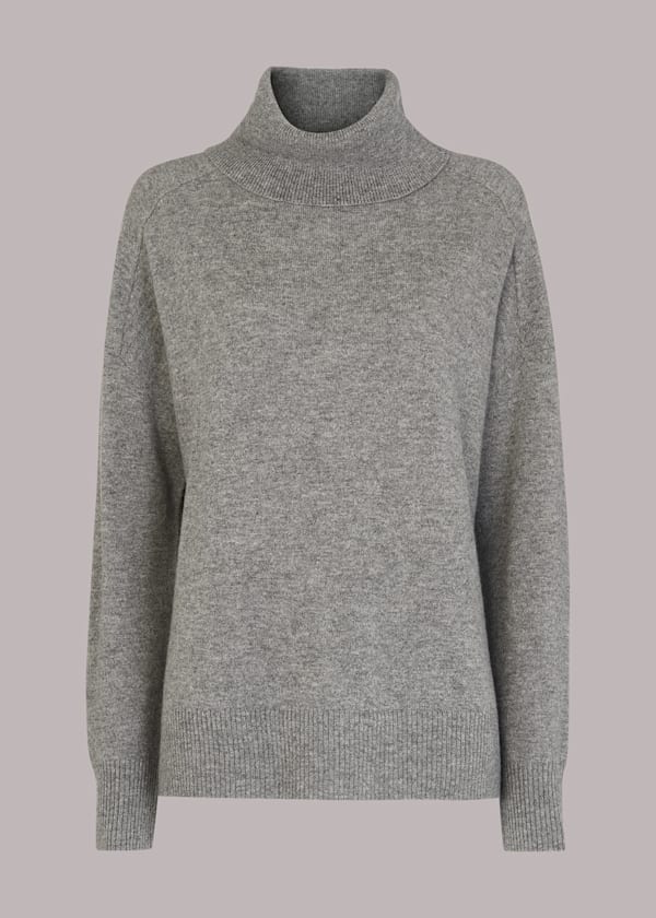 Grey Cashmere Roll Neck Jumper