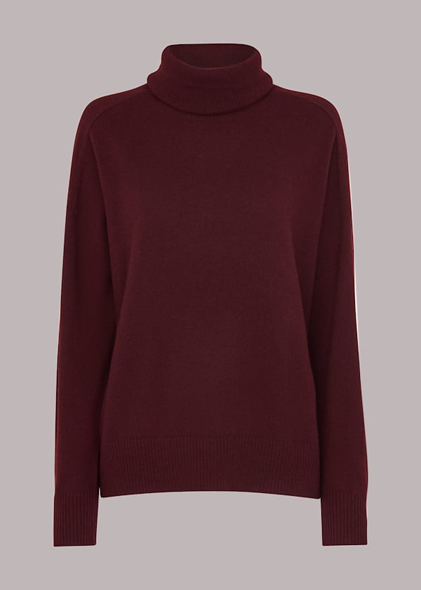 Burgundy Cashmere Roll Neck Jumper