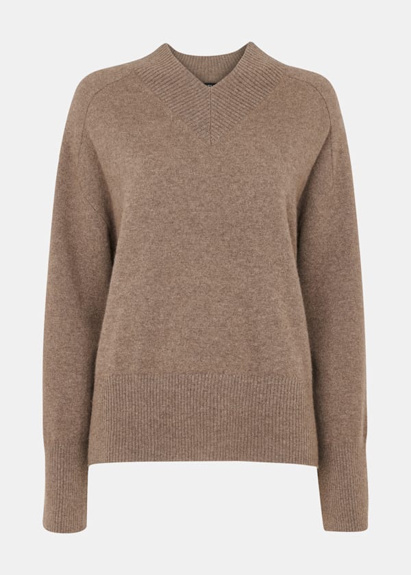 Neutral Cashmere V Neck Knit