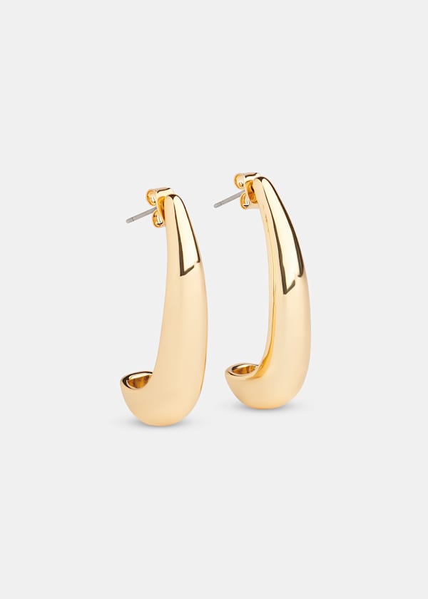 Gold Long Curved Earring