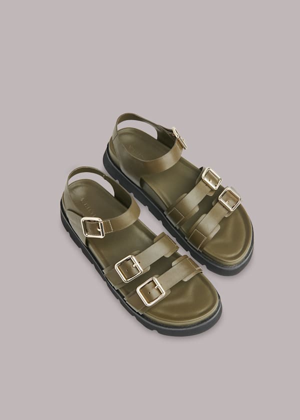 Khaki Jemma Triple Buckle Sandal