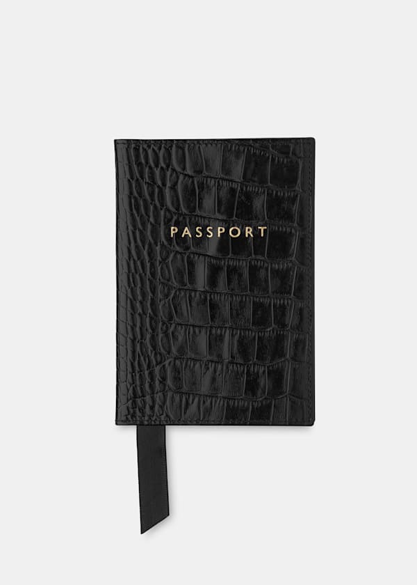 Black Shiny Croc Passport Holder