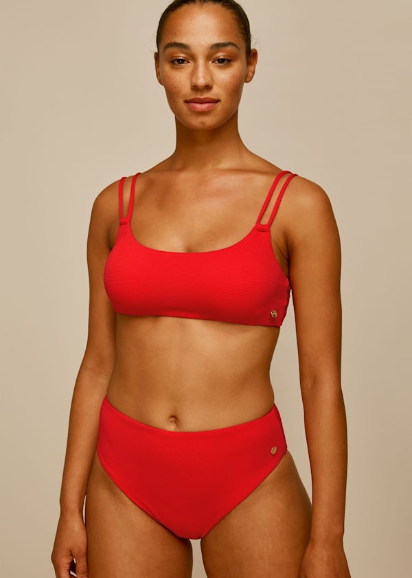 Red Textured Bikini Bottom