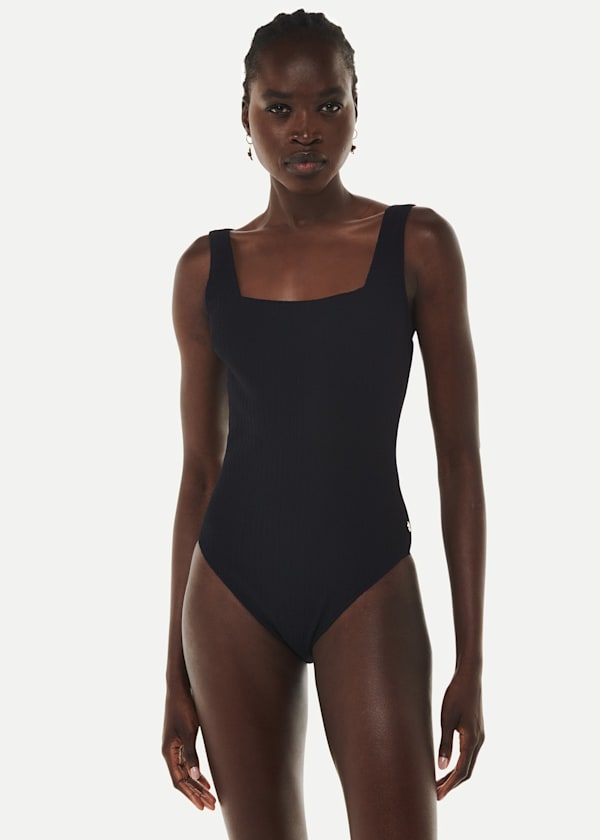 Black Square Neck Swimsuit