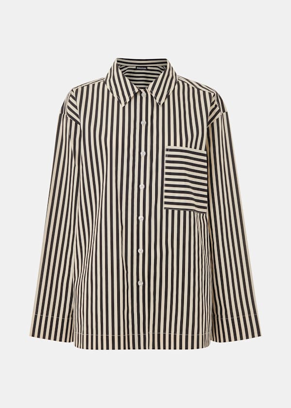 Black Cotton Stripe Pyjama Shirt