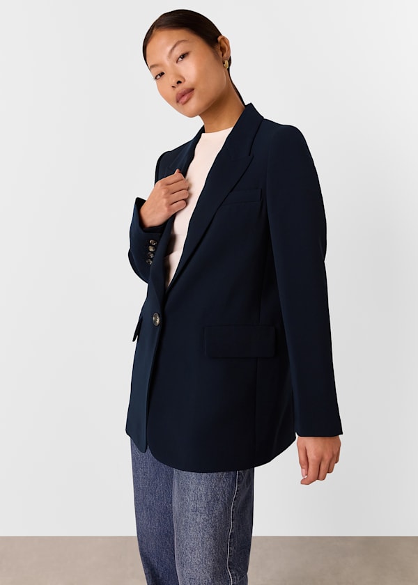 Navy Petite Crepe Boyfriend Blazer