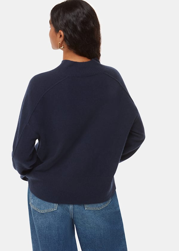 Navy Petite Cashmere V Neck Knit